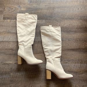 Jolimall Faux Suede Cream Tall Boots